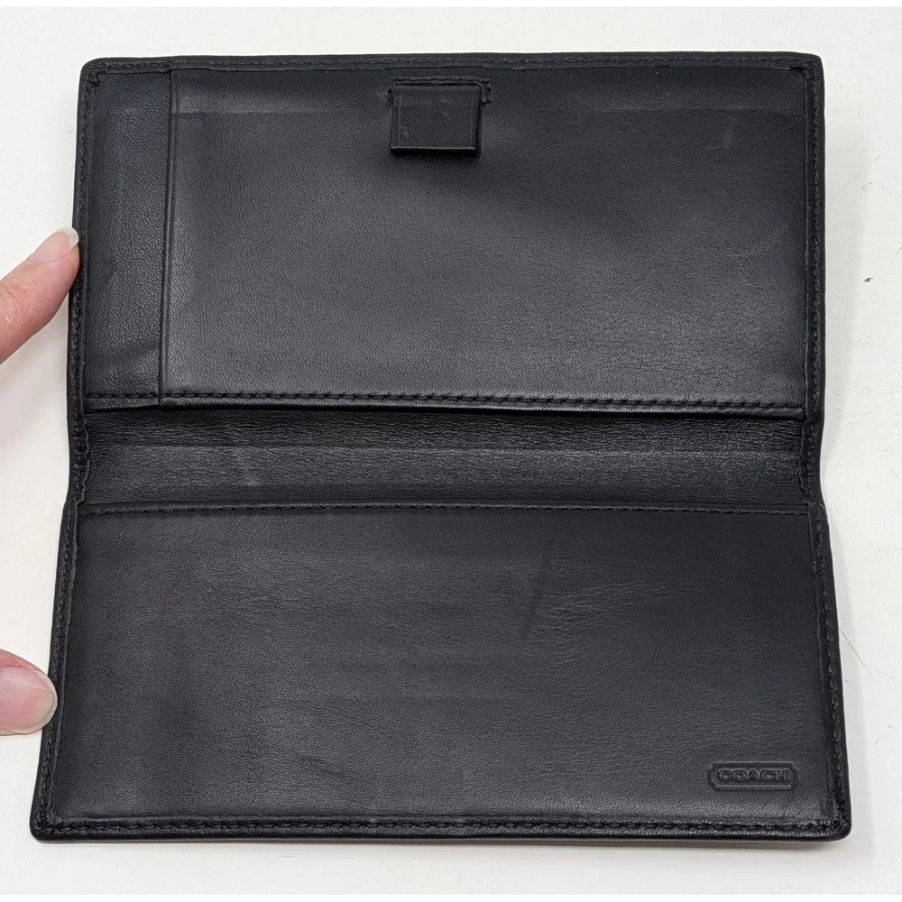 Coach Checkbook Cover Wallet Bi-Fold Soft Leather Pen Holder Black